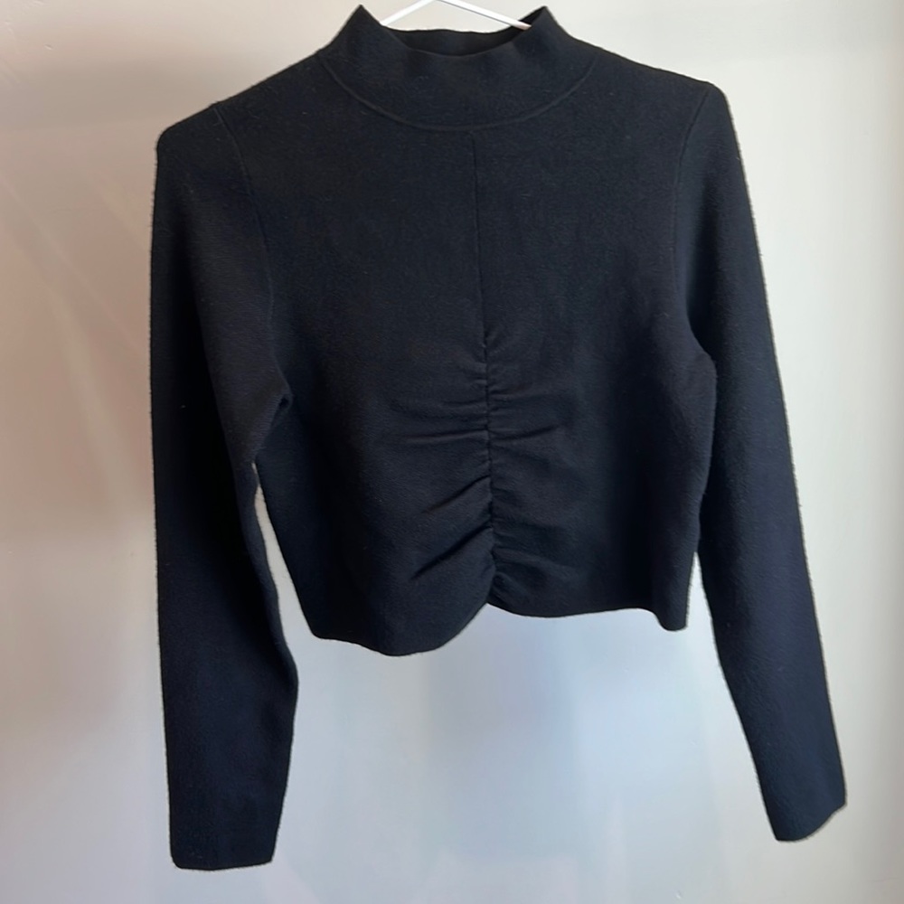 Anthropologie long sleeve cropped sweater rouched front SZ XS